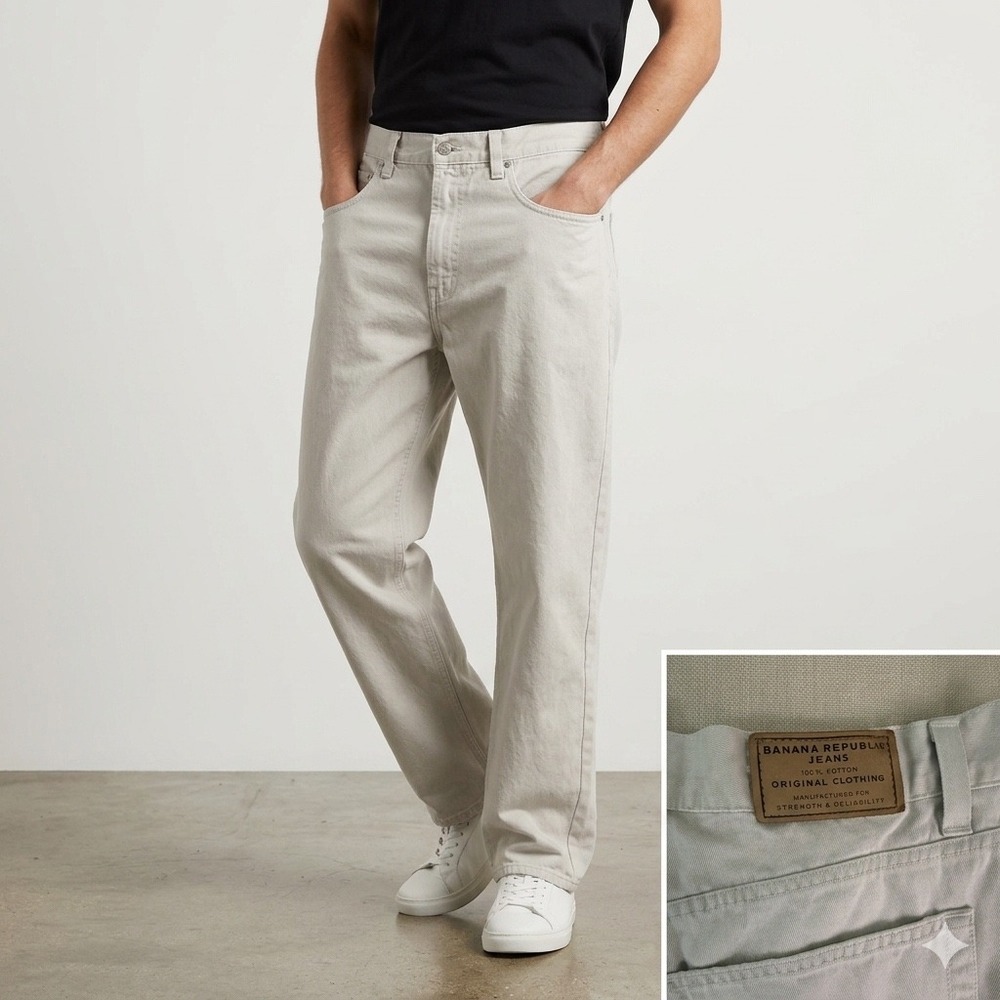 Banana Republic Laredo Jeans Mens 36R Light Gray Straight Leg 100% Cotton Denim